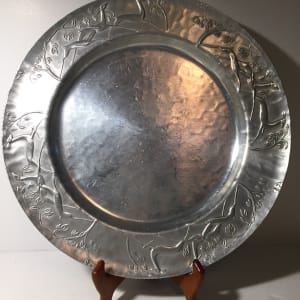 Vintage hammered mcm aluminum tray with deers