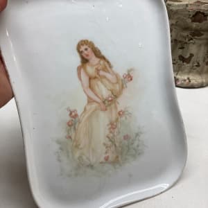 Hand painted Victorian porcelain lady plate 