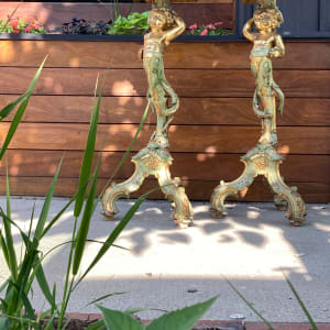 Pair of hand painted Venetian carved cherub stands 