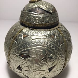 Moroccan metal and wood decorative ethnic vase 