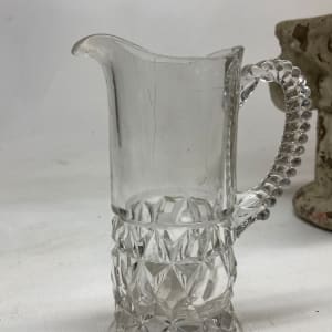 early small narrow clear pressed glass pitcher 