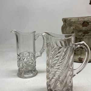 early small narrow clear pressed glass pitcher 