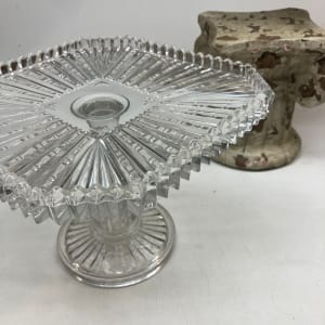 early pressed glass square cake plate 