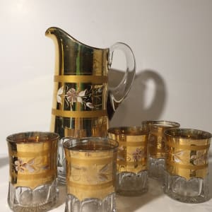 set of Victorian water pitcher and 5 glass tumblers