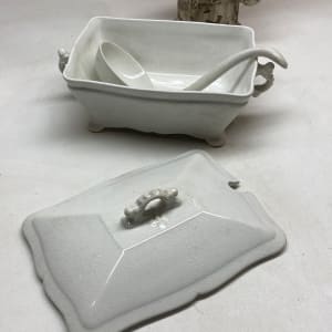 Ironstone covered casserole with ladle 