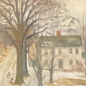 Framed original oil on canvas winter homes in New Hampshire by Carl G. T. Olson 