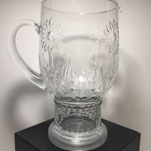 Art glass clear pitcher with pressed flowers 