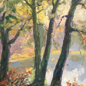 Original framed oil on board fall scene with river by G. T. Olson 