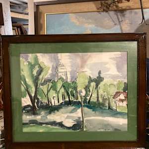 framed landscape watercolor by Connie Goldman 
