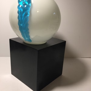 Czech art glass white and blue ball vase 