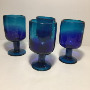 set of hand blown blue water glasses 