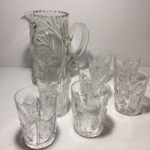 Brilliant EAPG cut glass pitcher and tumblers