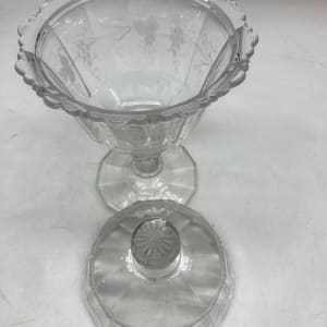 EAPG clear glass covered etched compote 