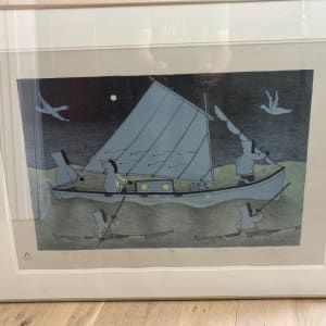 Framed Inuit "Night Crossing" lithograph 