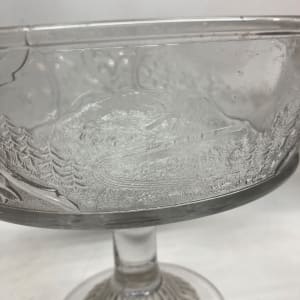 pressed glass compote with etched scene 