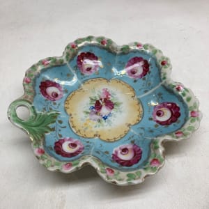 hand decorated blue low dish