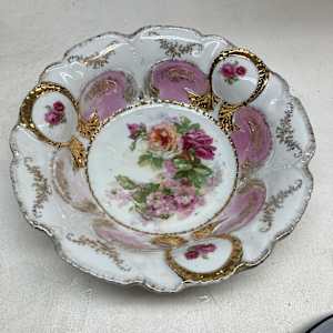 Hand decorated serving bowl with pink flowers