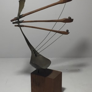 abstract sculpture brass and wood 