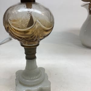 Victorian kerosene table lamp with white base