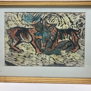 Framed double tiger woodblock 