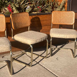 set of 4 caned back brass "chrome" dining chairs 