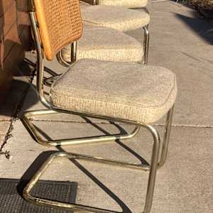 set of 4 caned back brass "chrome" dining chairs 