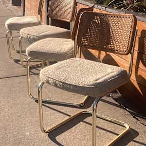 set of 4 caned back brass "chrome" dining chairs 