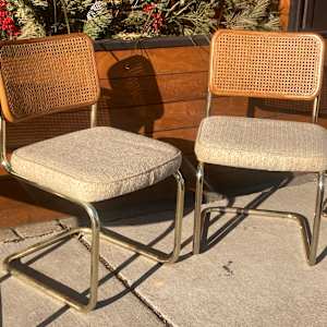 set of 4 caned back brass "chrome" dining chairs 