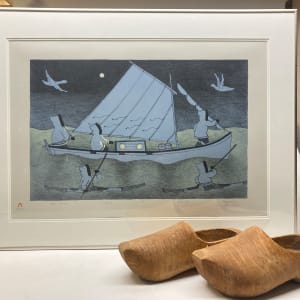 Framed Inuit "Night Crossing" lithograph 