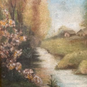 Framed original painting on board of English stream 