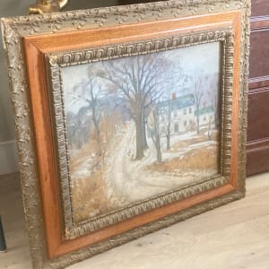 Framed original oil on canvas winter homes in New Hampshire by Carl G. T. Olson 