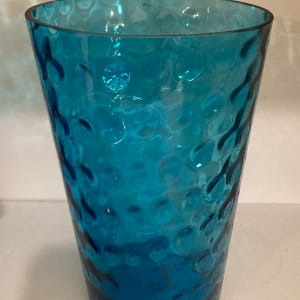 Blue art glass vase with coin dot pattern 