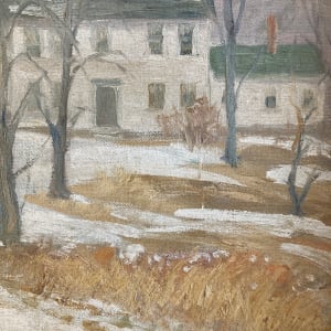 Framed original oil on canvas winter homes in New Hampshire by Carl G. T. Olson 