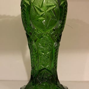 Deep cut green art glass vase 