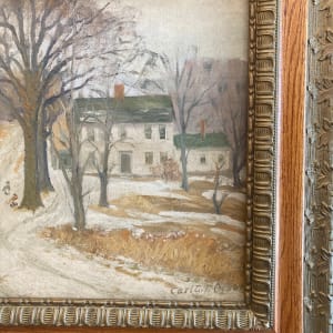 Framed original oil on canvas winter homes in New Hampshire by Carl G. T. Olson 