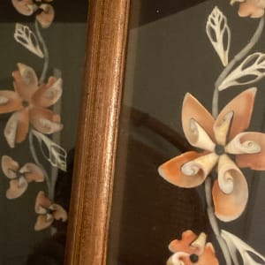 pair of framed floral shell art items 