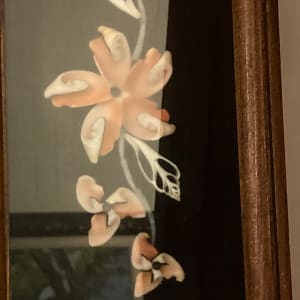 pair of framed floral shell art items 