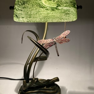 Dragonfly artglass bankers lamp 
