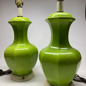 Pair of bright green table lamps 
