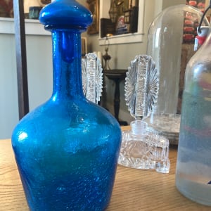 Blue art glass vase with stopper 