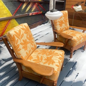 Hard Rock maple vintage paddle arm lounge chairs 