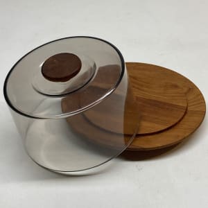 Covered Scandinavian cheese dish with teak base 