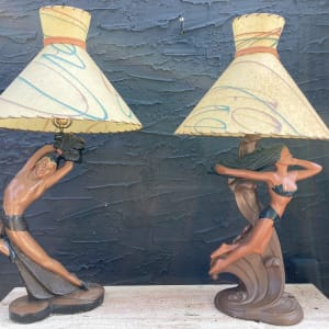 Pair of chalk dancing figure lamps 