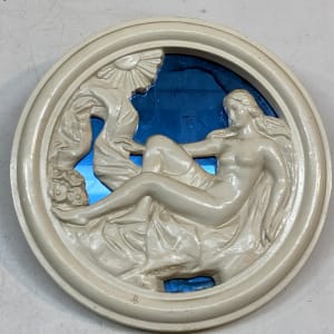 Art Deco circular blue mirror woman 