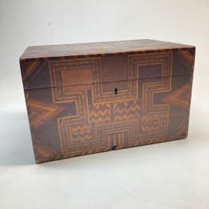 Tramp art folk art inlaid wooden box 