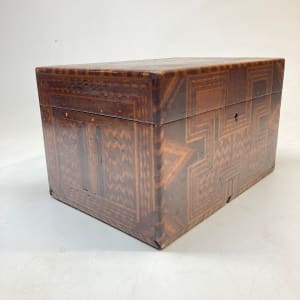 Tramp art folk art inlaid wooden box 