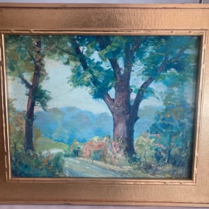 Framed G. T. Carl Olson summer landscape oil painting on board 