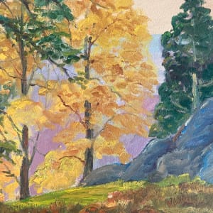 Framed G. T. Carl Olson autumn landscape with rock painting