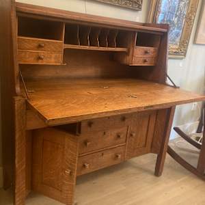 Drop front  mission oak double wide desk 