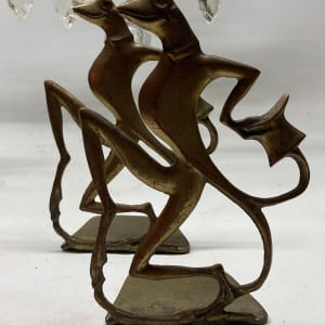 Art Deco dancing brass frog bookends 